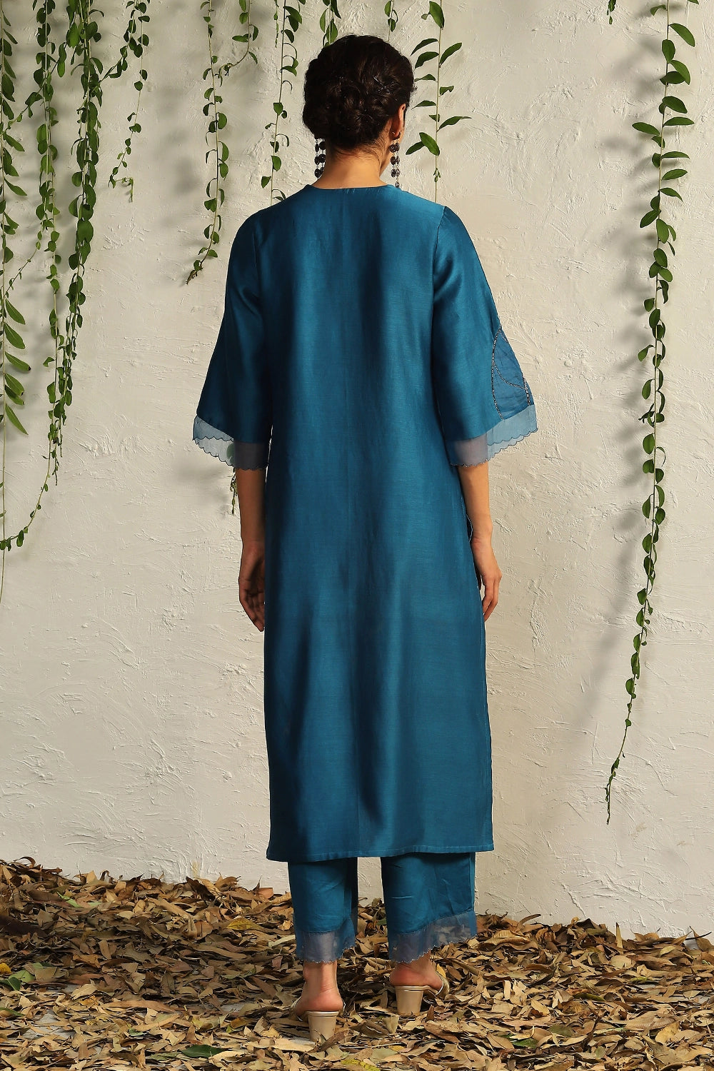 True Blue Chanderi Straight Kurta Set