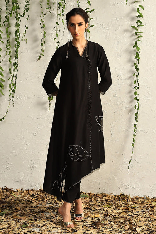Black Chanderi Asymmetrical Kurta Set