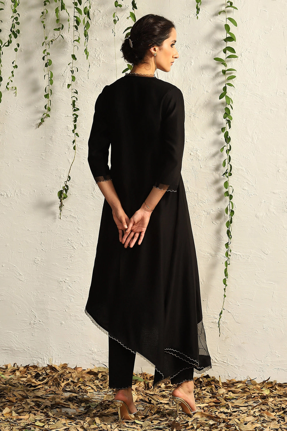 Black Chanderi Asymmetrical Kurta Set