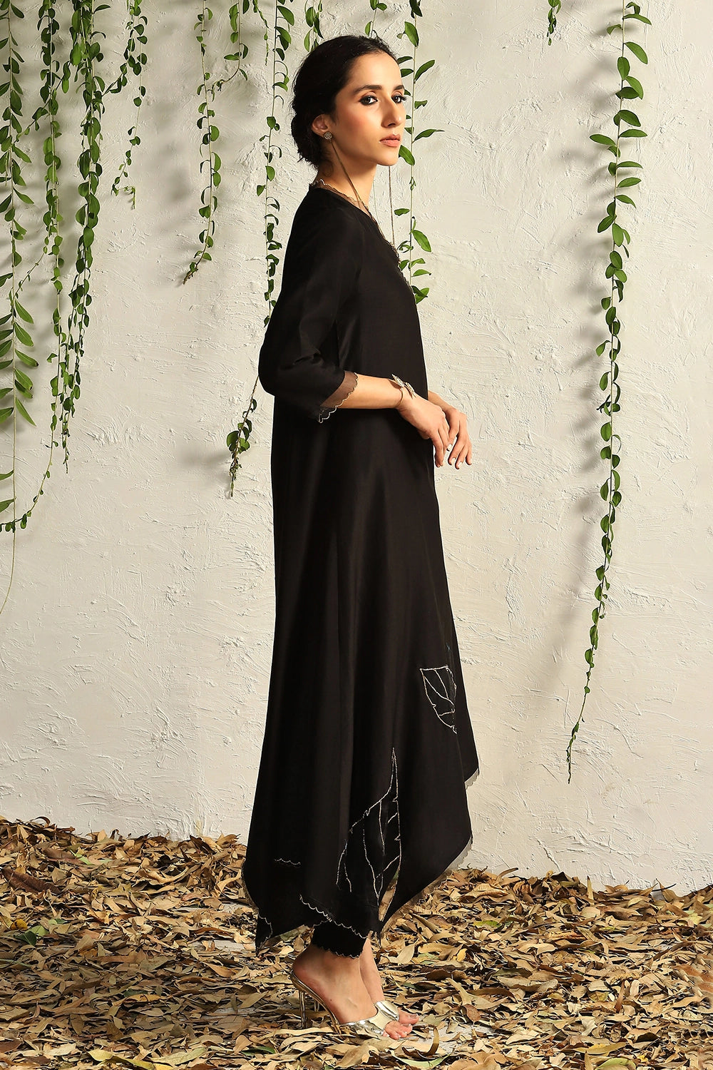 Black Chanderi Asymmetrical Kurta Set