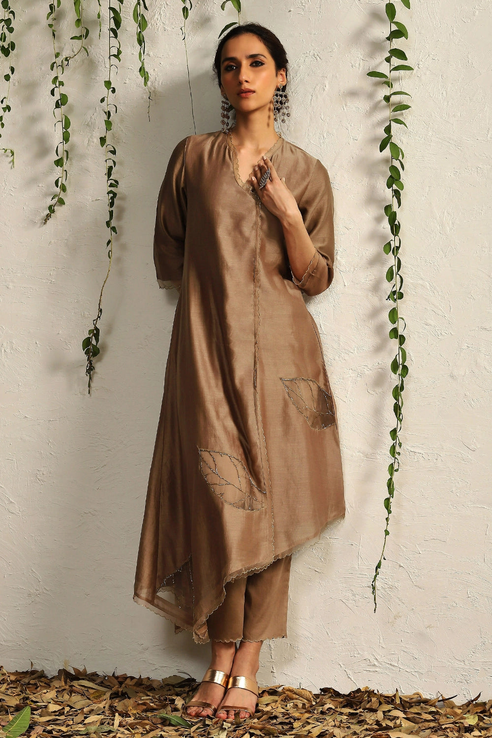 Ginger Chanderi Asymmetrical Kurta Set