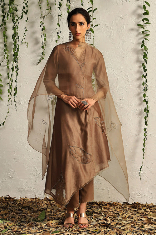 Ginger Chanderi Asymmetrical Kurta Set
