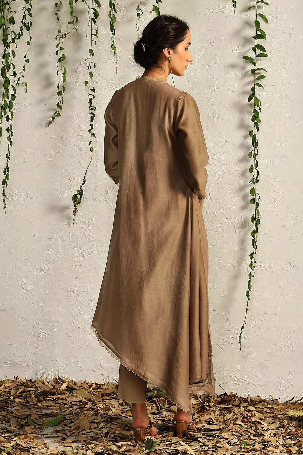 Ginger Chanderi Asymmetrical Kurta Set