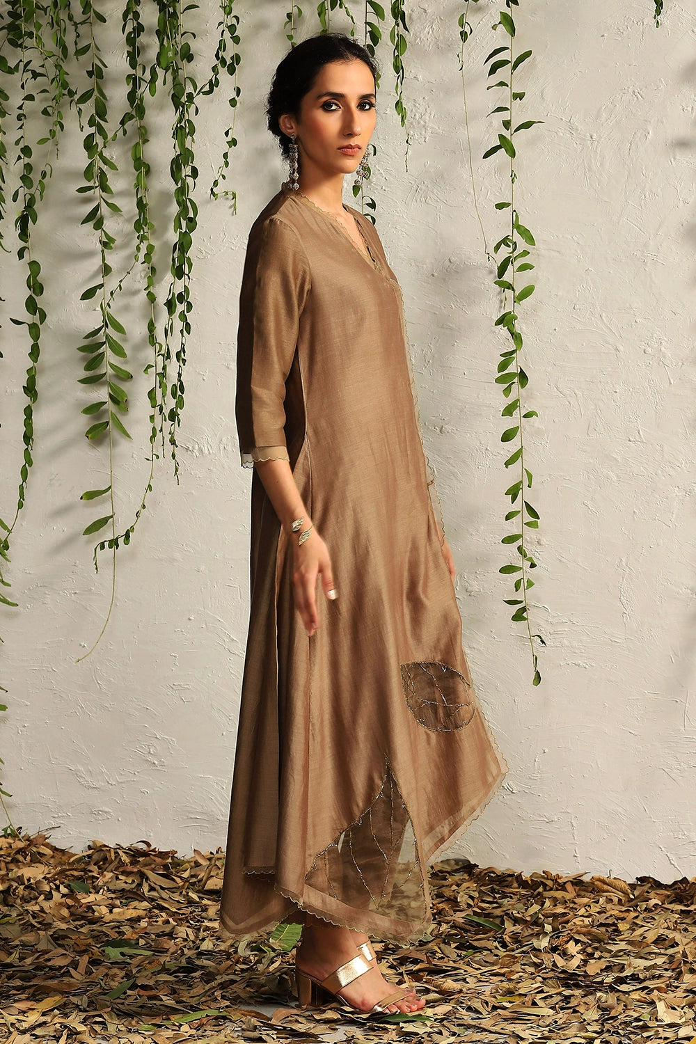 Ginger Chanderi Asymmetrical Kurta Set