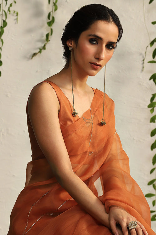 Spice Orange Organza Nakshi Saree With Blouse