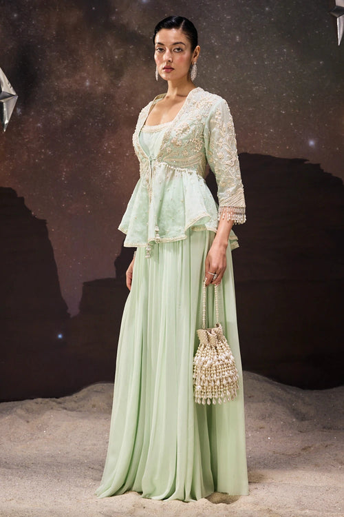 Mint Green Breezy Peplum Sharara Set
