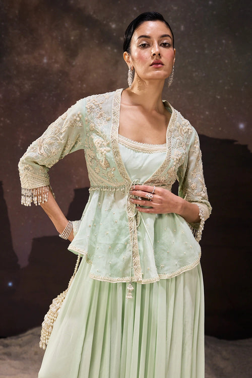 Mint Green Breezy Peplum Sharara Set