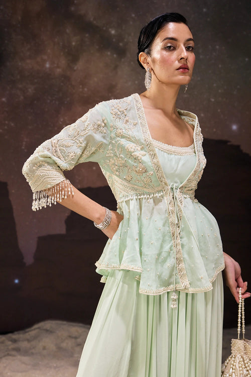 Mint Green Breezy Peplum Sharara Set