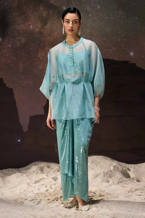 Ethereal Wave Draped Skirt Set