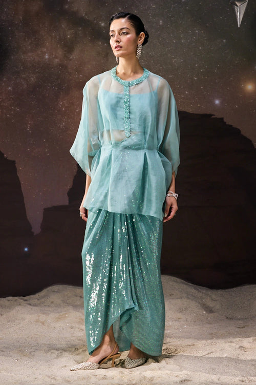Ethereal Wave Draped Skirt Set