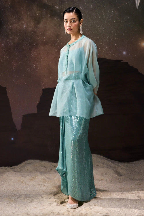 Ethereal Wave Draped Skirt Set