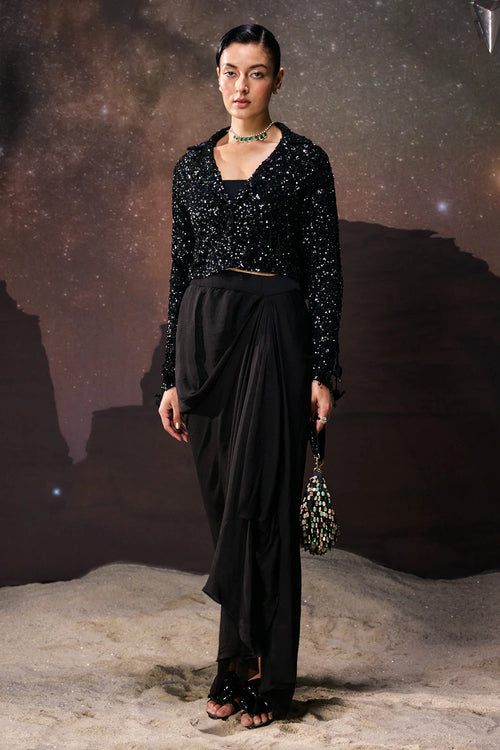 Eclipse Noir Drape Jacket Set