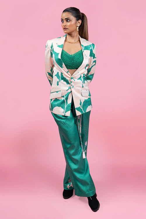 Chantilly Bustier With Placement Print Trouser Suit Set