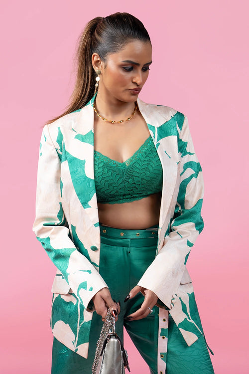 Chantilly Bustier With Placement Print Trouser Suit Set