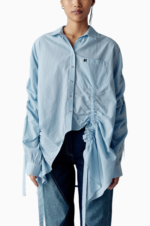 Blue Stripe Gathered Shirt