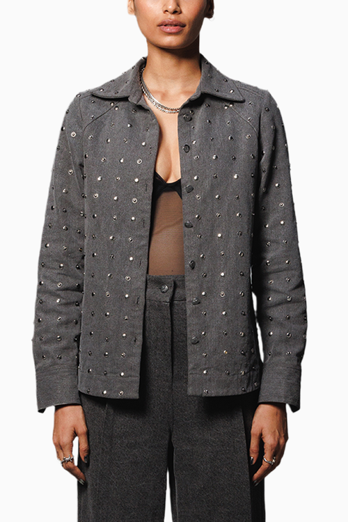 Black Washed Denim Studded Shirt