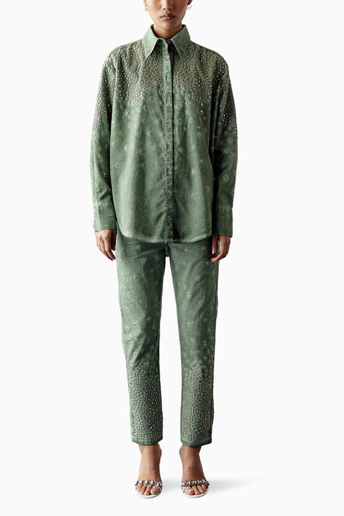 Green Overdyed Mirror Embellished Coord Set