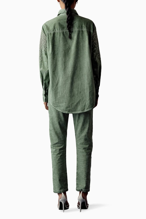 Green Overdyed Mirror Embellished Coord Set