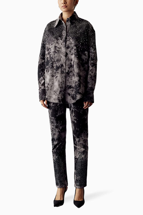 Washed Denim Mirror Embellished Shirt