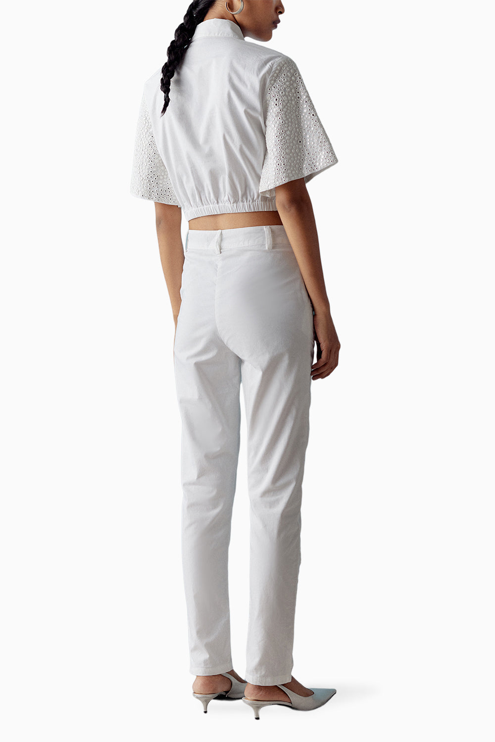 White Mirror Embellished Crop Shirt
