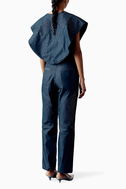 Blue Denim Mirror Embellished Coord Set