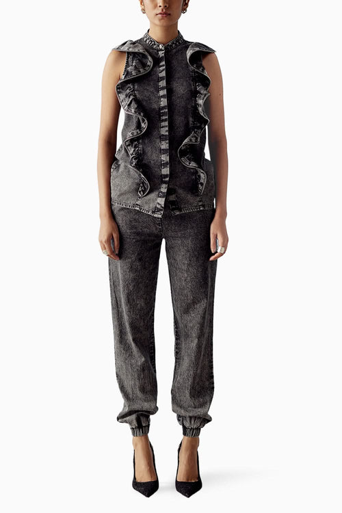 Grey Washed Black Denim Coord Set