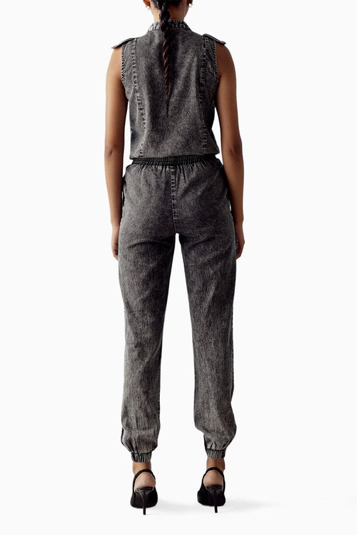 Grey Washed Black Denim Coord Set