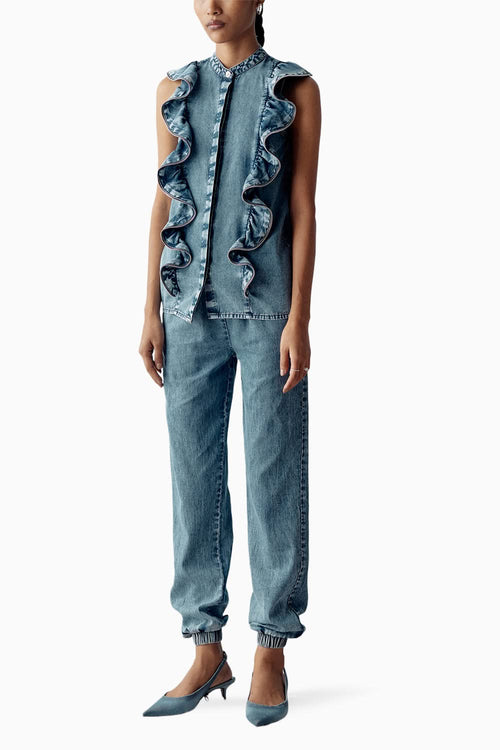 Washed Blue Denim Zipper Coord Set