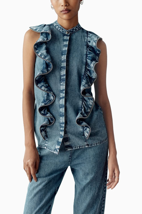 Washed Blue Denim Zipper Coord Set