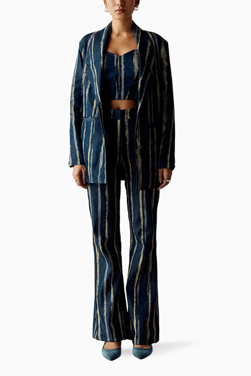 Blue Printed Denim Coord Set