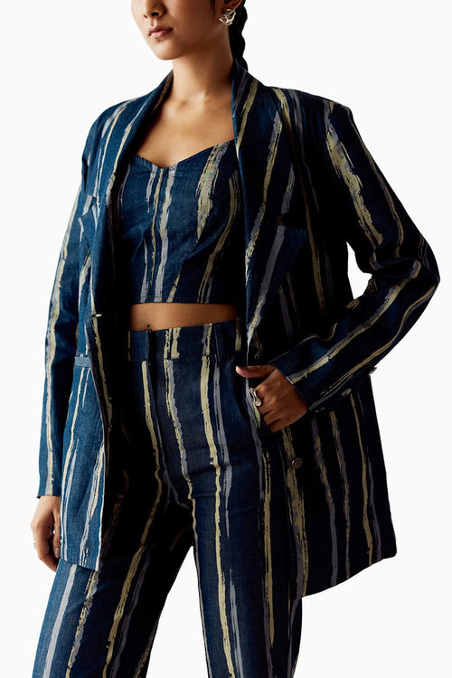 Blue Printed Denim Coord Set