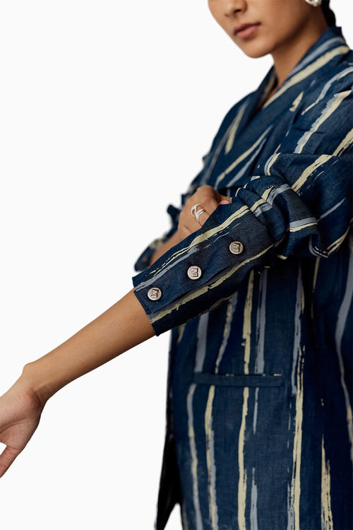 Blue Printed Denim Coord Set