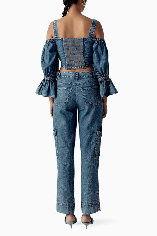 Blue Washed Denim Bralette with Pants