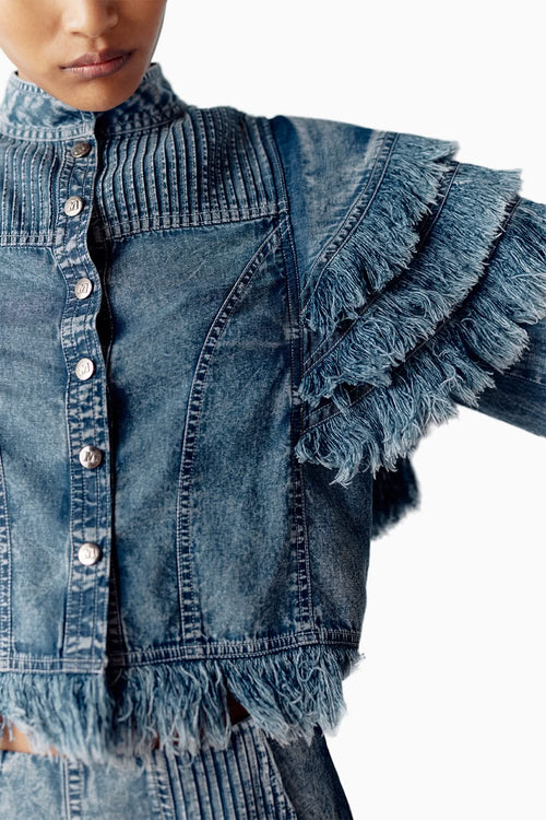 Washed Denim Pintuck Shirt with Shorts Set