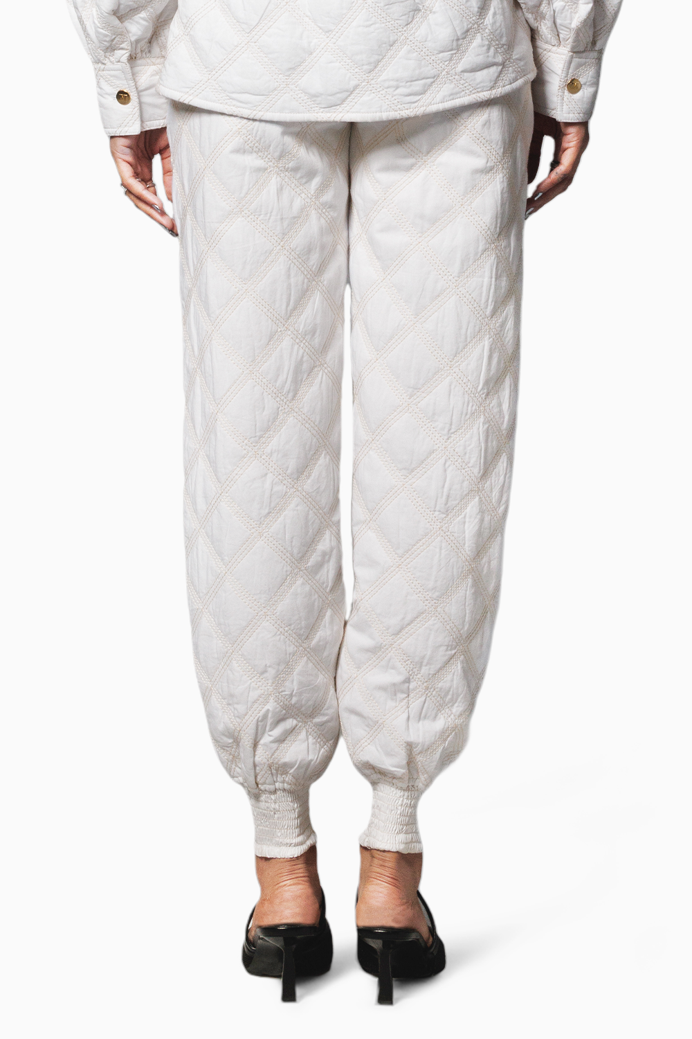 White Quilted Joggers