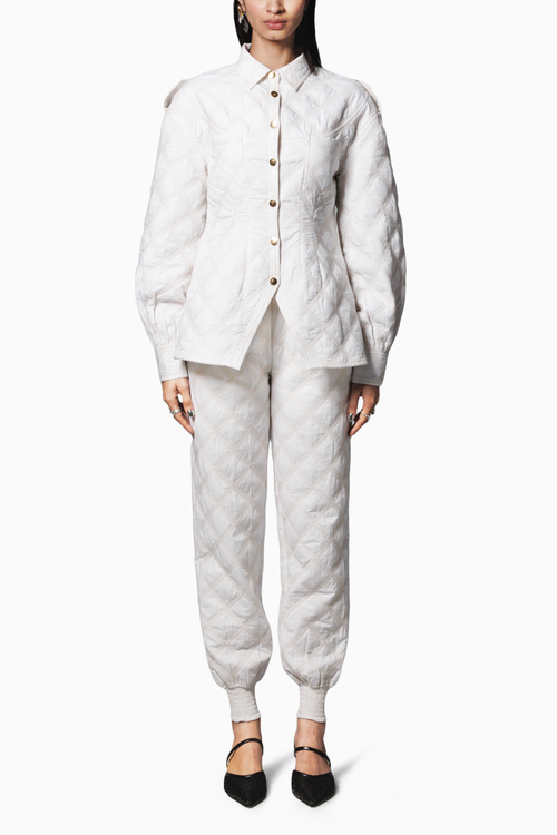 White Quilted Jacket with Joggers Coord Set
