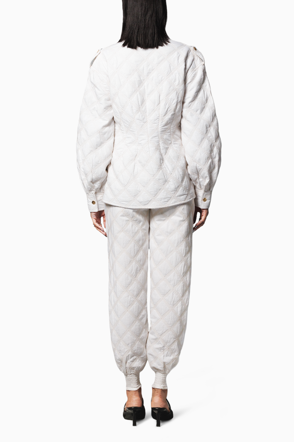 White Quilted Jacket with Joggers Coord Set