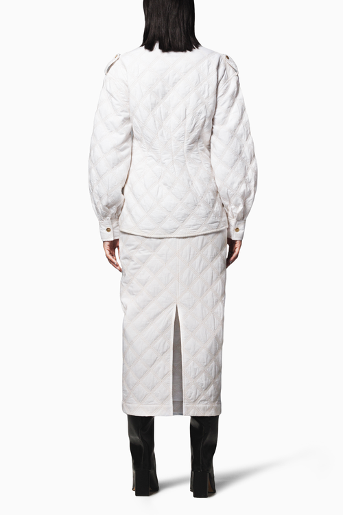 White Quilted Jacket with Skirt Coord Set