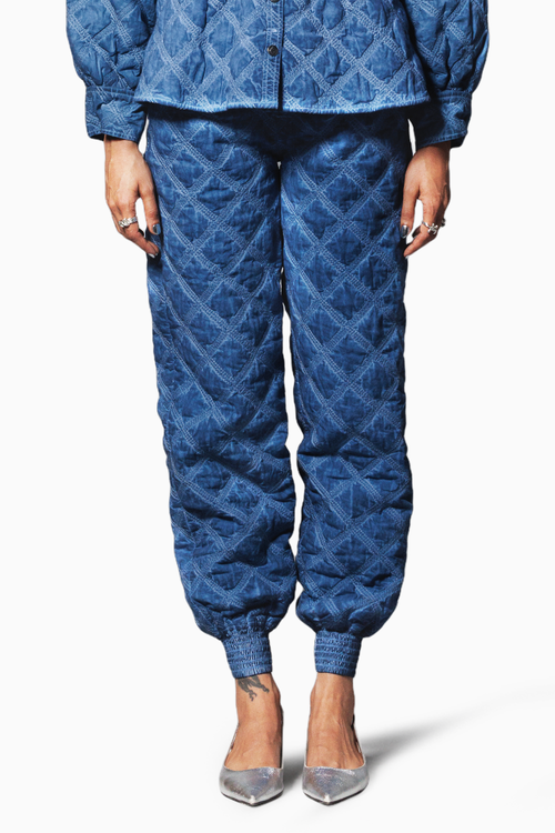 Blue Overdyed Quilted Joggers