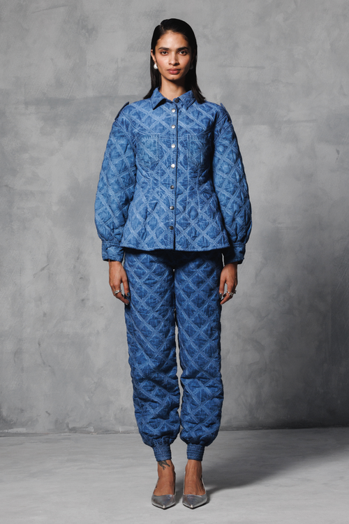 Blue Overdyed Quilted Coord Set