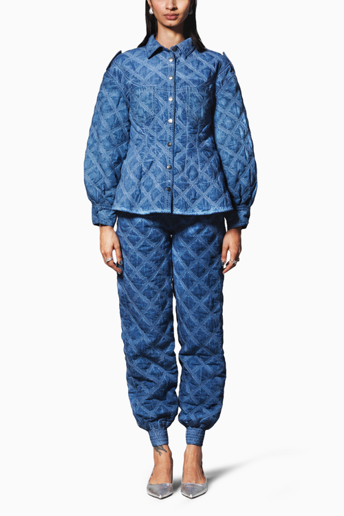 Blue Overdyed Quilted Coord Set