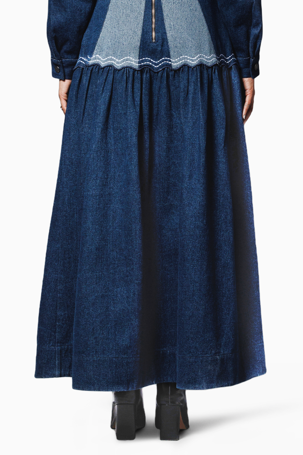 Blue Color Block Denim Skirt
