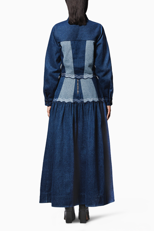 Blue Color Block Denim Coord Set