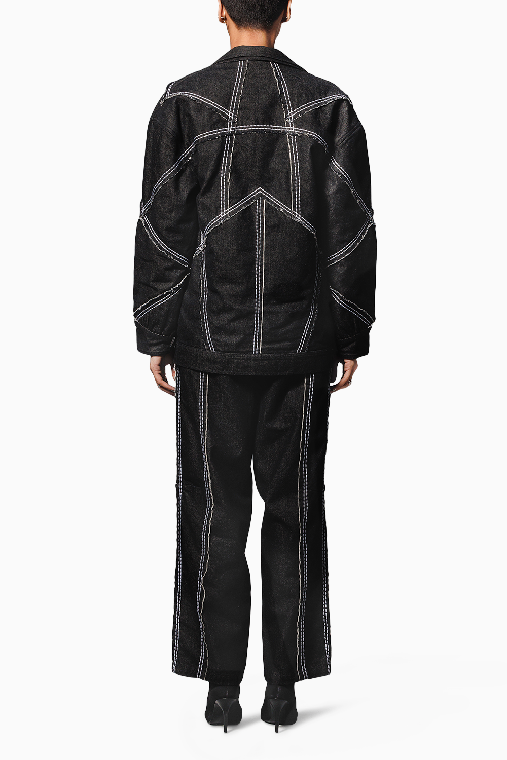 Black Denim Jacket with Pants Coord Set