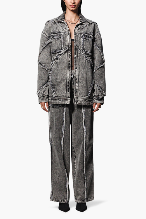 Washed Denim Jacket with Pants Coord Set