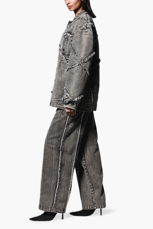 Washed Denim Jacket with Pants Coord Set