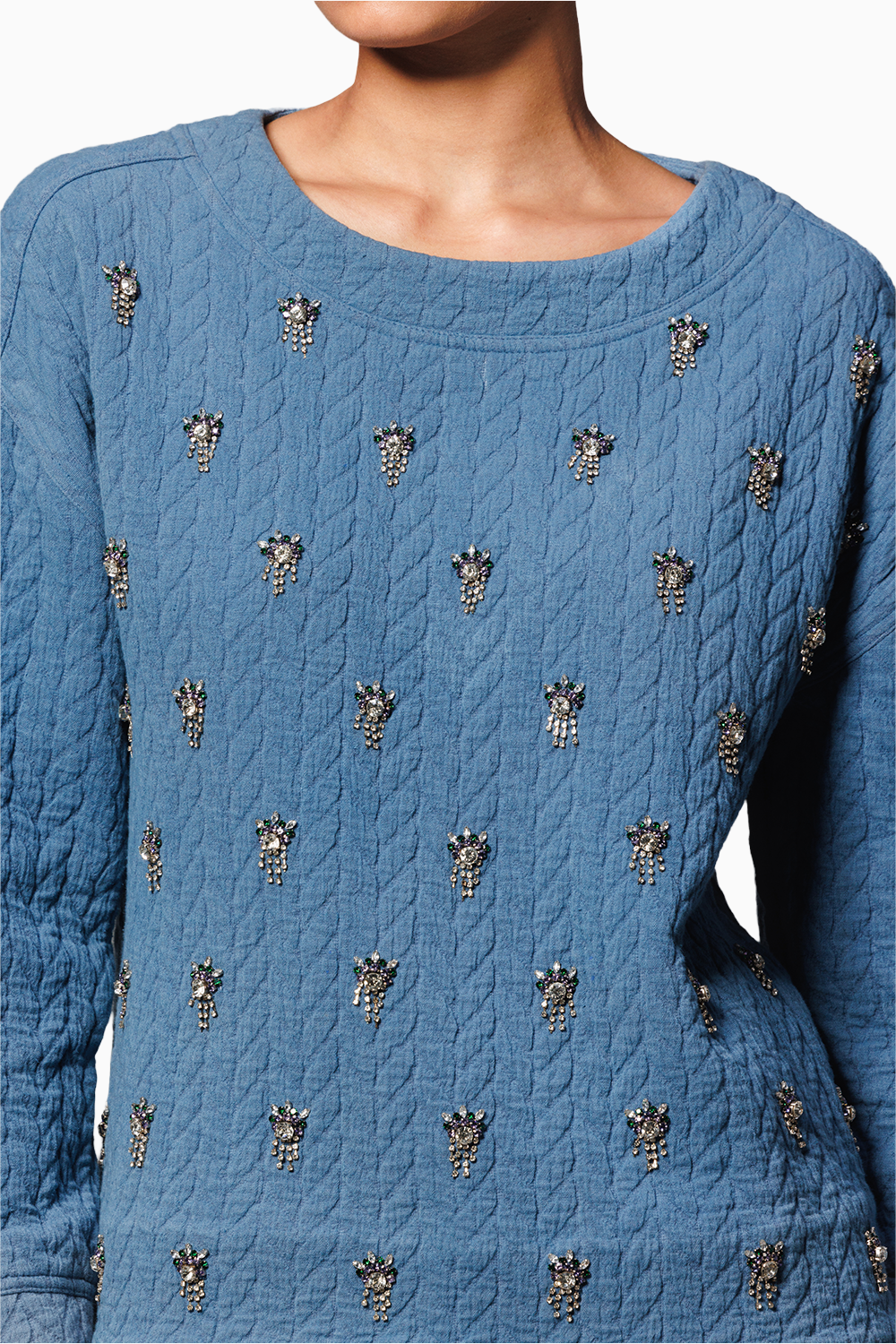 Blue Embellished Jacquard Sweatshirt