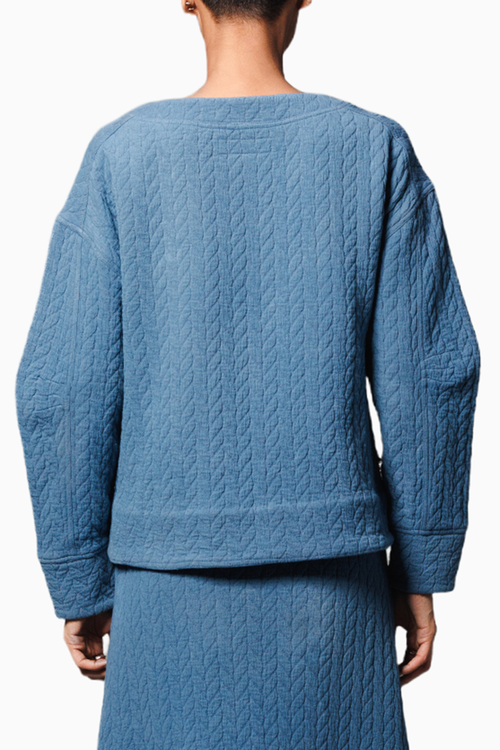 Blue Embellished Jacquard Sweatshirt