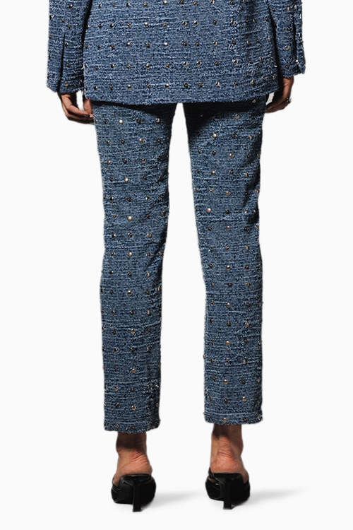 Blue Washed Distressed Denim Studded Pants