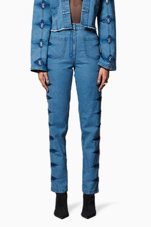 Blue Denim Embellished Pants